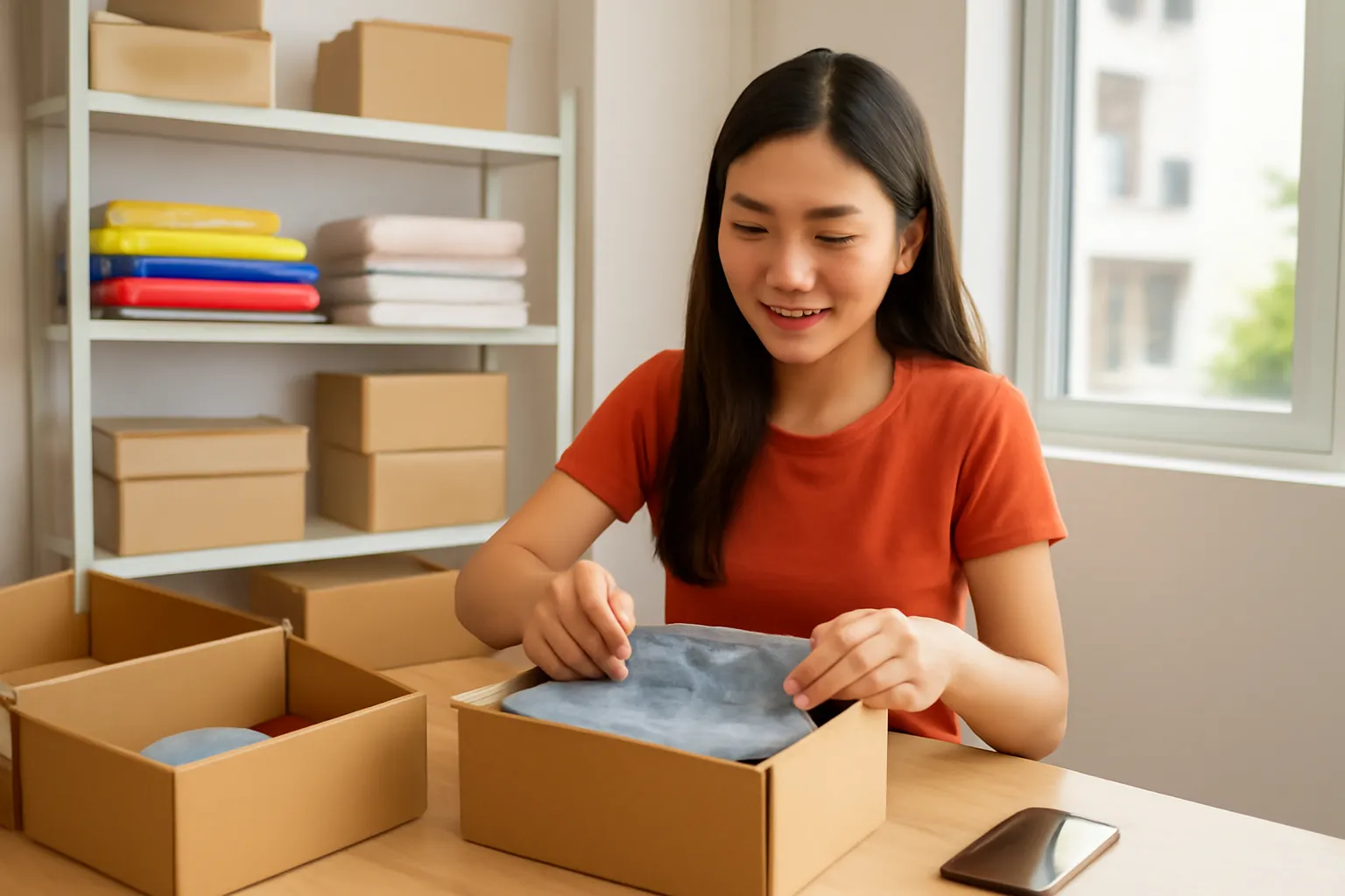 Chủ shop quần áo trẻ đóng gói đơn hàng trong căn phòng nhỏ ở Sài Gòn